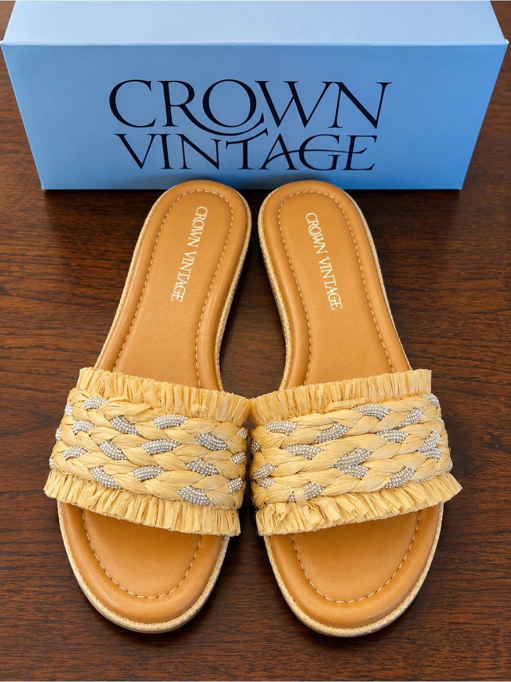 Crown Vintage Raffia Slide Sandals NWT | Size 8.5 | Boho Resort style Aliana
